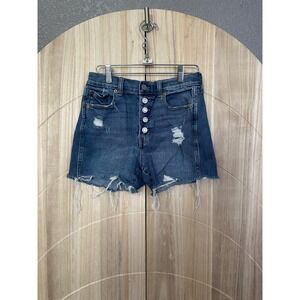 GAP Denim High Rise Button Fly 3.5 inch Distressed Denim Shorts Women Sz 25‎
